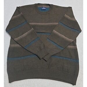 Kellerman Knitwear Sweater Mens XL Brown Striped Merino Wool Blend Crewneck